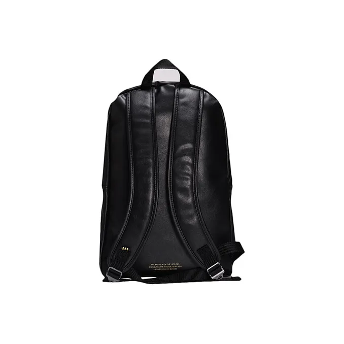 Adidas Originals Leather Backpack Regular Women's Black Gold Color Scheme-2