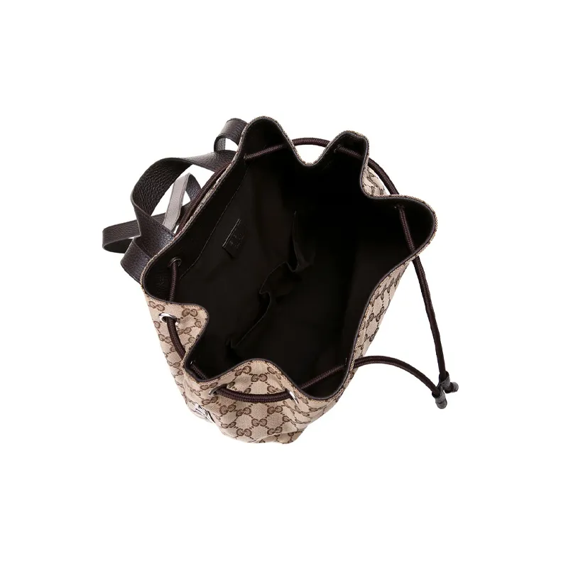GUCCI Men Monogram Drawstring Bucket Bag Backpack Brown-4