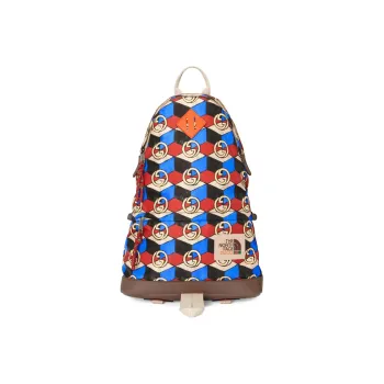 GUCCI The North Face Collaboration Recycled Nylon With Leather Backpack Medium Size Unisex Multicolor