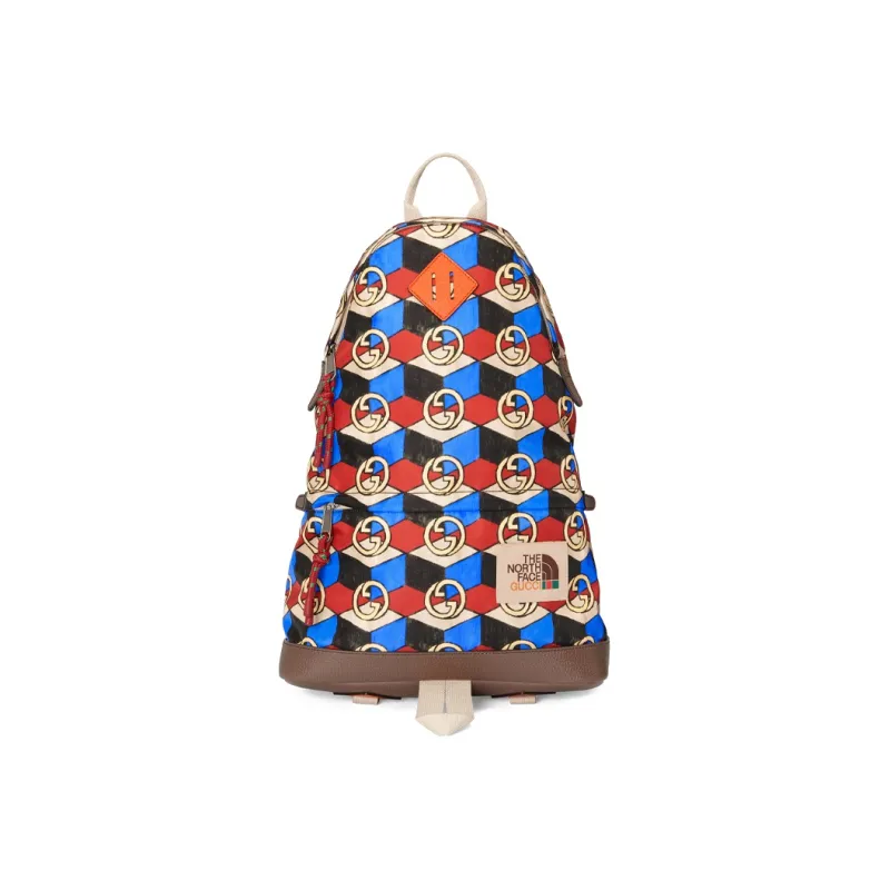 GUCCI The North Face Collaboration Recycled Nylon With Leather Backpack Medium Size Unisex Multicolor-0