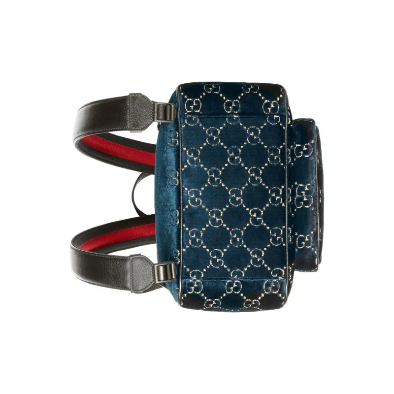 GUCCI Velvet With Leather Backpack Small Size Unisex Dark Blue-4