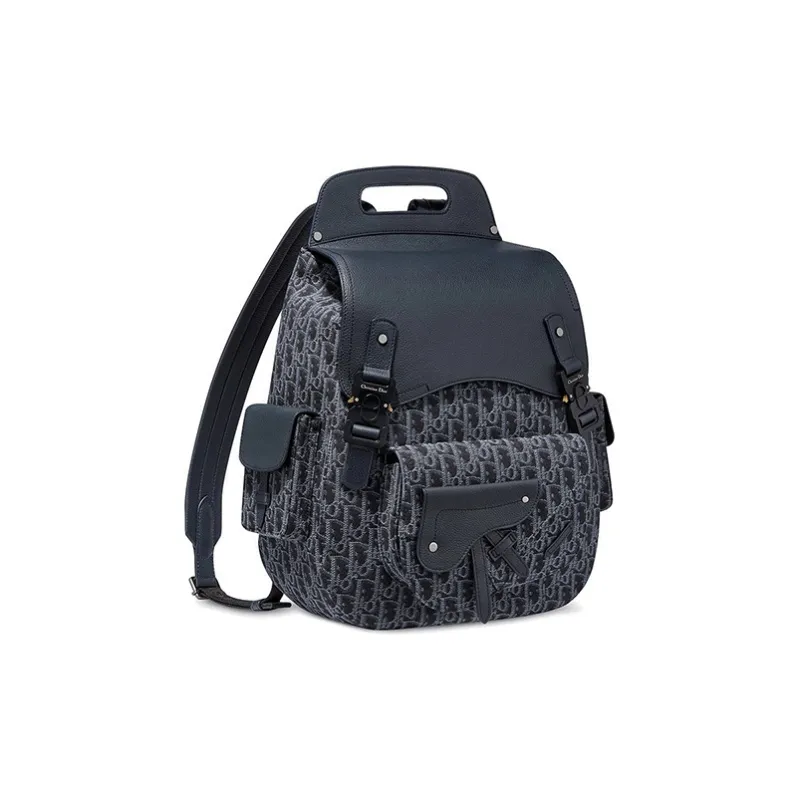 DIOR Saddle Calfskin Backpack Unisex Dark Blue-1
