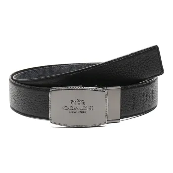 COACH Canvas Leather Belts Men's Carbon Gray Black Width 3.7cm