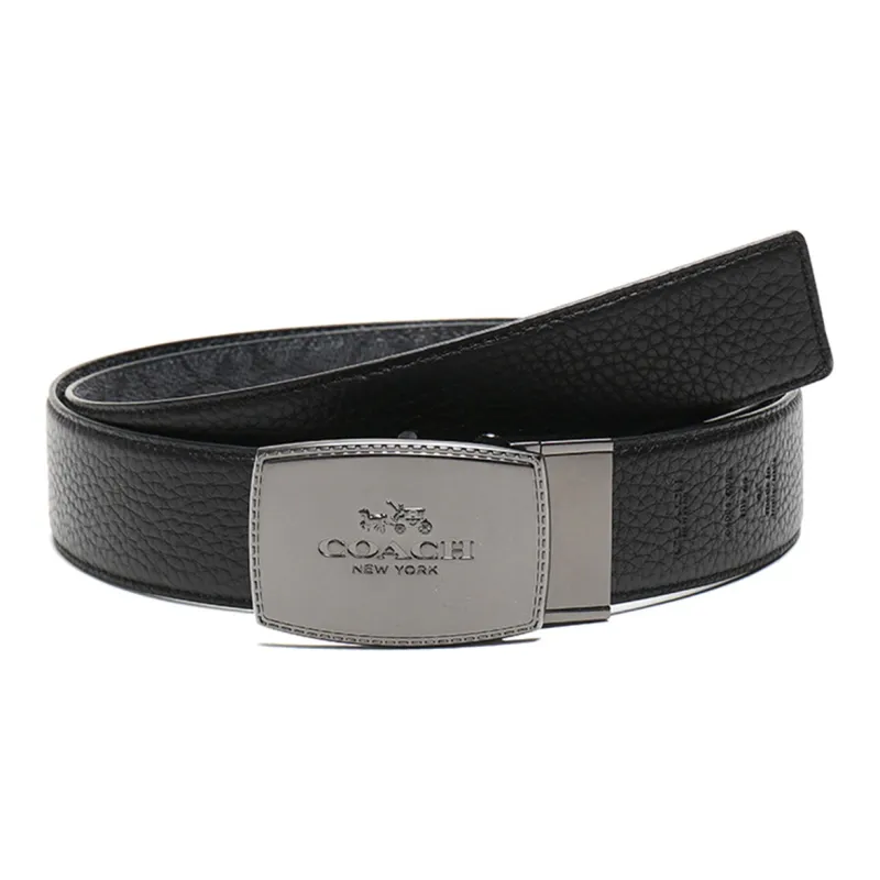 COACH Canvas Leather Belts Men's Carbon Gray Black Width 3.7cm-0