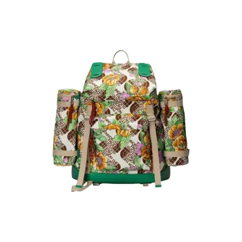 GUCCI The North Face Collaboration Nylon With Leather Double Pocket Backpack Unisex White & Brown & Yellow