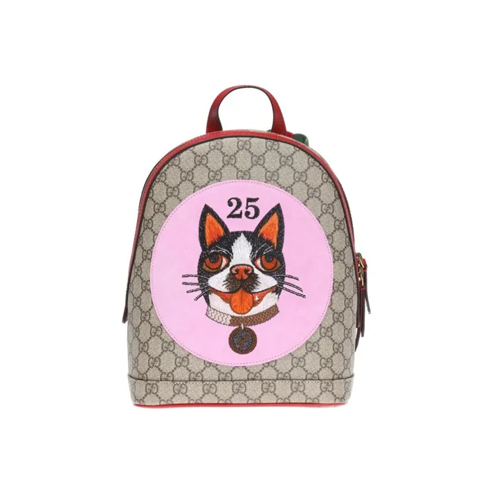 GUCCI Canvas With Leather Backpack Regular Women's Ebony/Pink/Red-0
