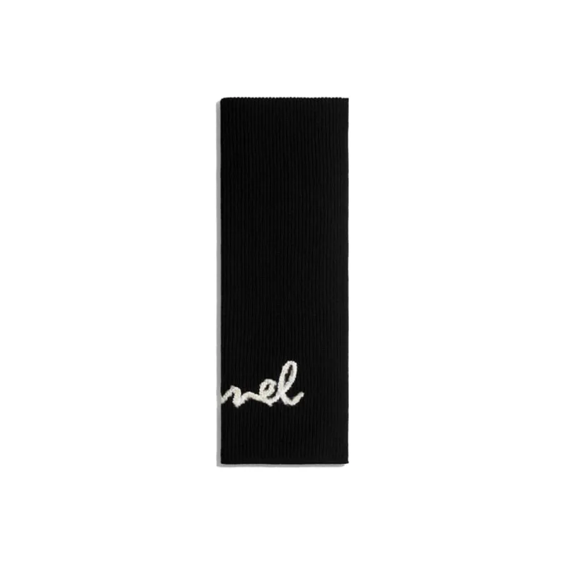 CHANEL Knit Scarves Unisex Black-1