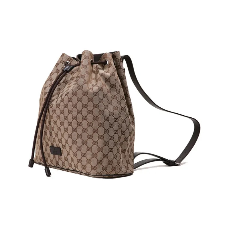 GUCCI Men Monogram Drawstring Bucket Bag Backpack Brown-1