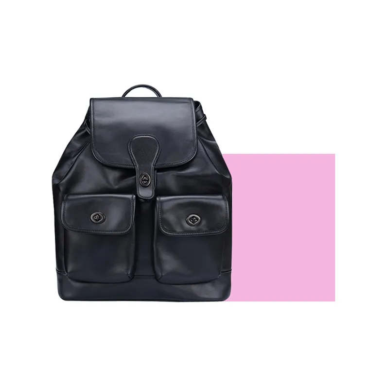 COACH Heritage Leather Backpack Large Size Men's Black-3
