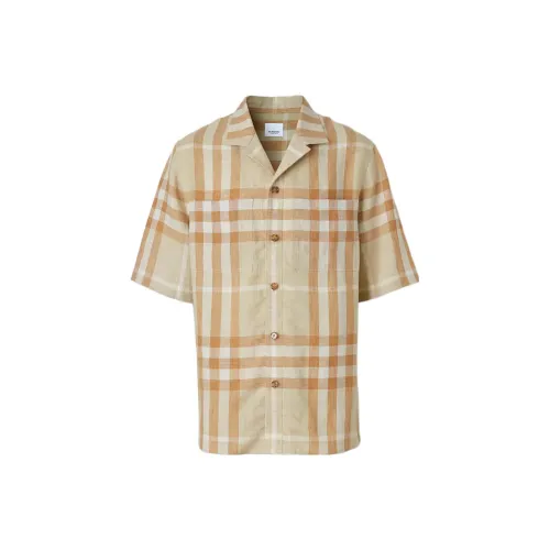 Burberry Shirts Men Soft Yellow Brown