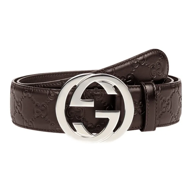 GUCCI Leather Belt Men's Brown Width: 4cm-0