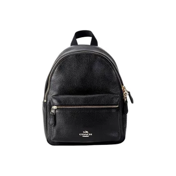 COACH Charlie Litchi Grain Leather Backpack Small Size Women's Black