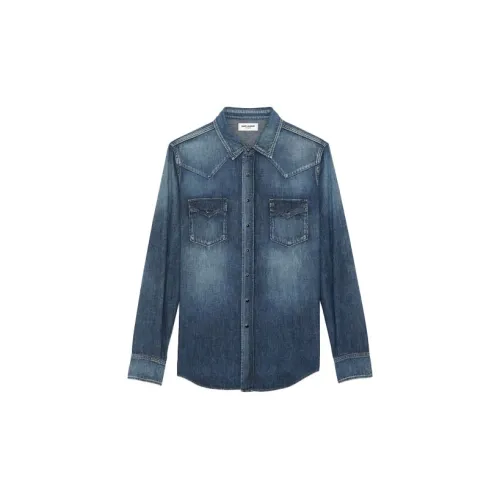 SAINT LAURENT Shirts Men Gray Vintage Blue