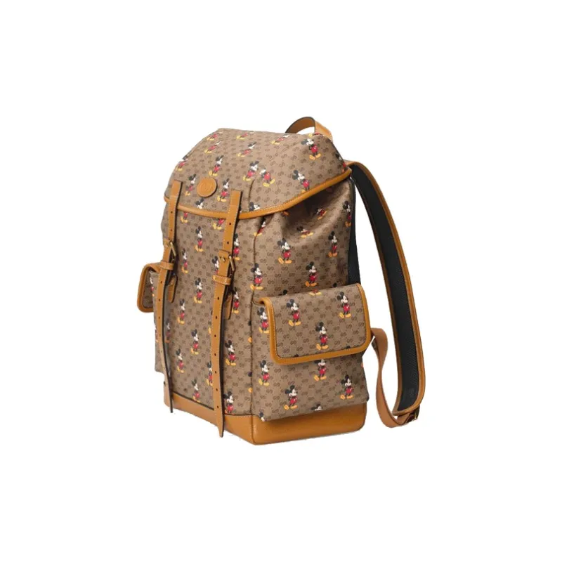 GUCCI Canvas With Leather Backpack Medium Size Unisex Ebony/Brown-2