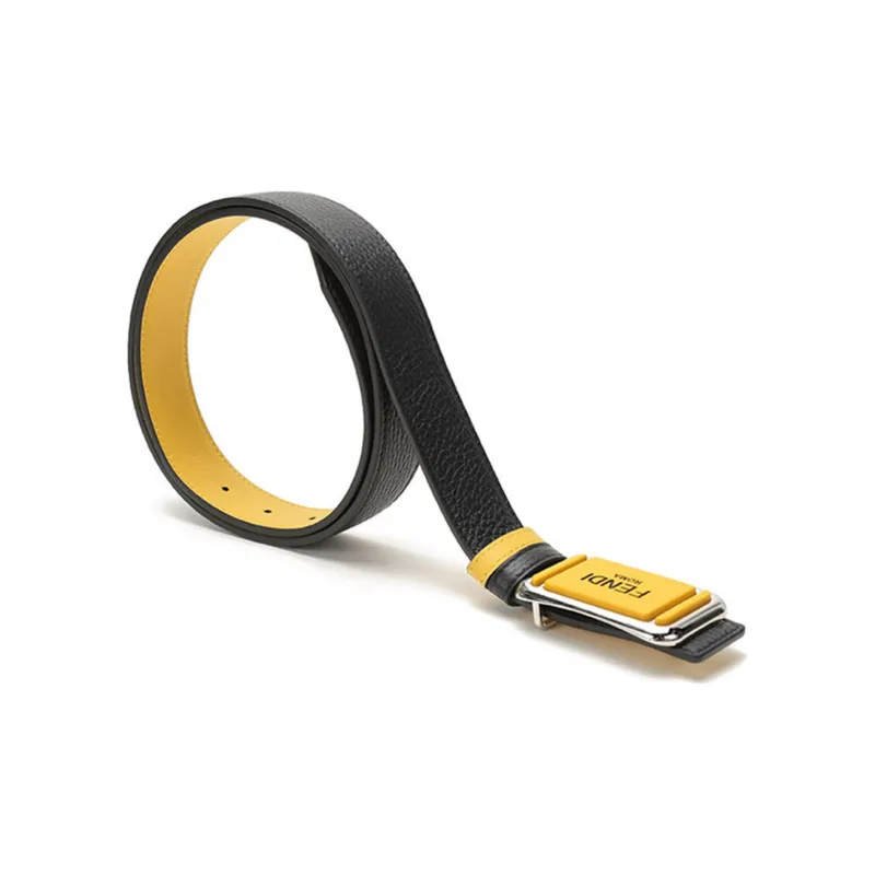 FENDI Leather Belts Men Black Yellow-1