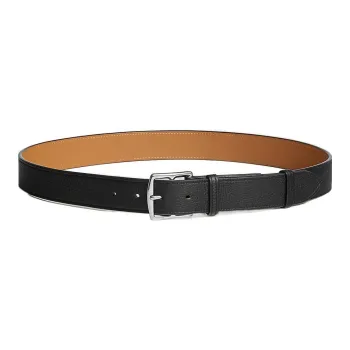 HERMES Etriviere Silver Buckle Clemence Bullock Leather Belt Men's Black/Brown Width 3.2cm