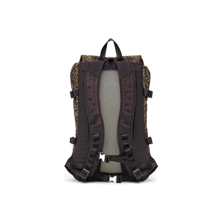 FENDI Canvas With Leather Backpack Men's Brown/Black-2