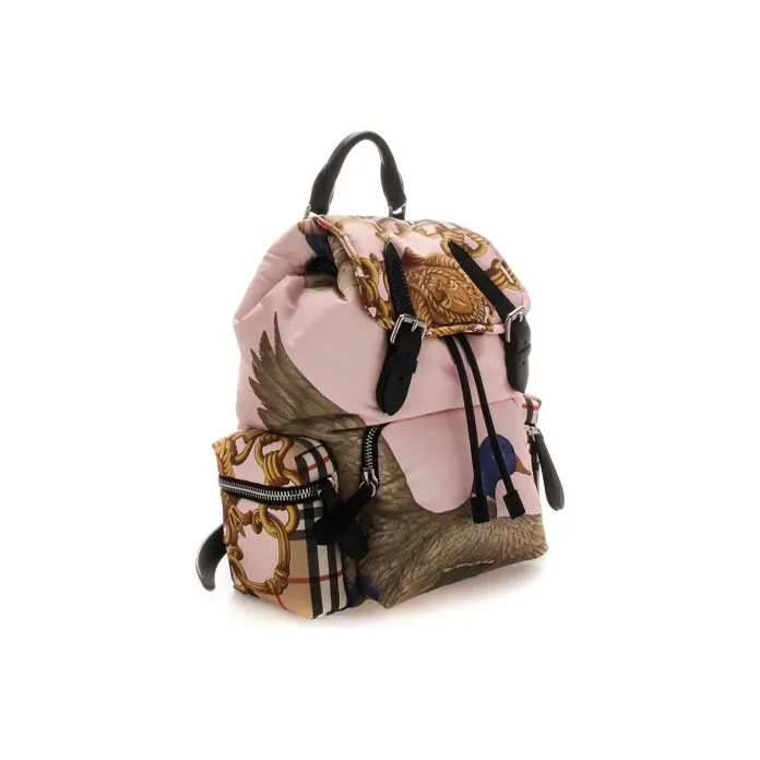 Burberry Calfskin Polyamide Backpack Medium Size Unisex Pink Print-2