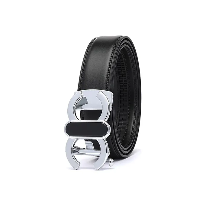FREE RABBITⅡ Dazzling Color Smooth Buckle Print Cow Leather Belt Men's Black Width  3.5cm-1