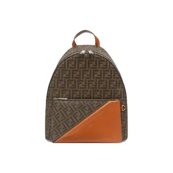 FENDI Coated Canvas With Leather Backpack Men's Brown