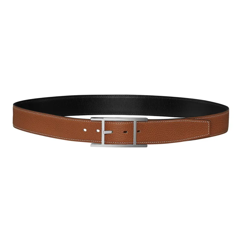 HERMES Quentin Togo Calfskin Double Sided Belt Leather Belts Unisex Black Width 3.2cm-1