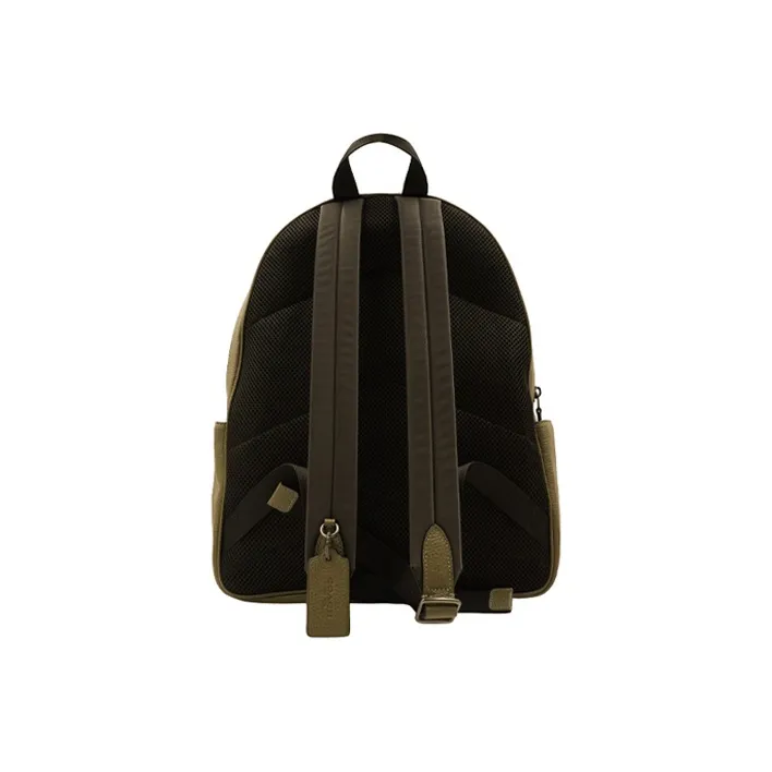 COACH Court Leather Large Capacity Backpack Large Size Unisex Olive Green-3