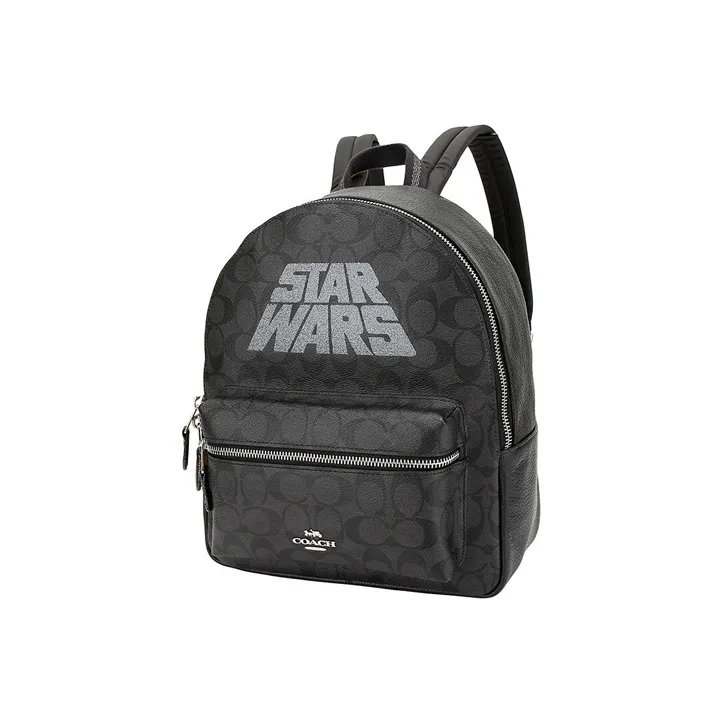 COACH Star Wars Xingji Battle Collaboration Canvas With Leather Backpack Large Size Women's Gray Black-1