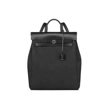 HERMES Herbag Zip Canvas With Hunter Cow Leather Handbag Backpack Unisex Black