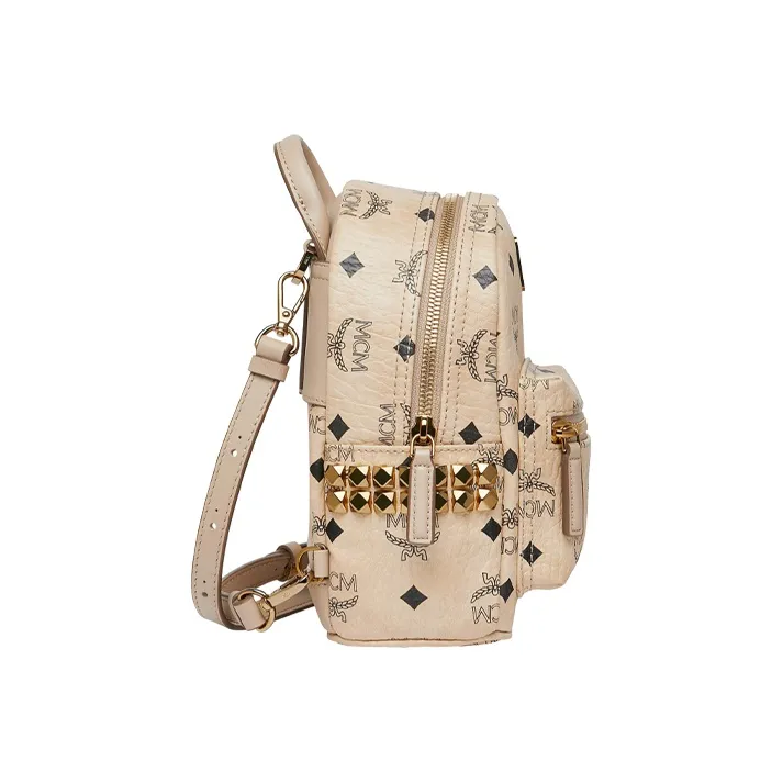 MCM Stark Visetos Leather Backpack Extra Mini Women's Beige-2