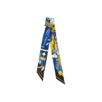 HERMES Silk Scarves Women's Midnight Blue Bright Yellow
