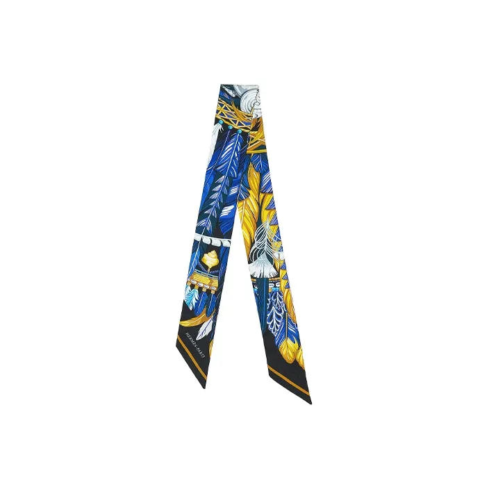HERMES Silk Scarves Women's Midnight Blue Bright Yellow-0