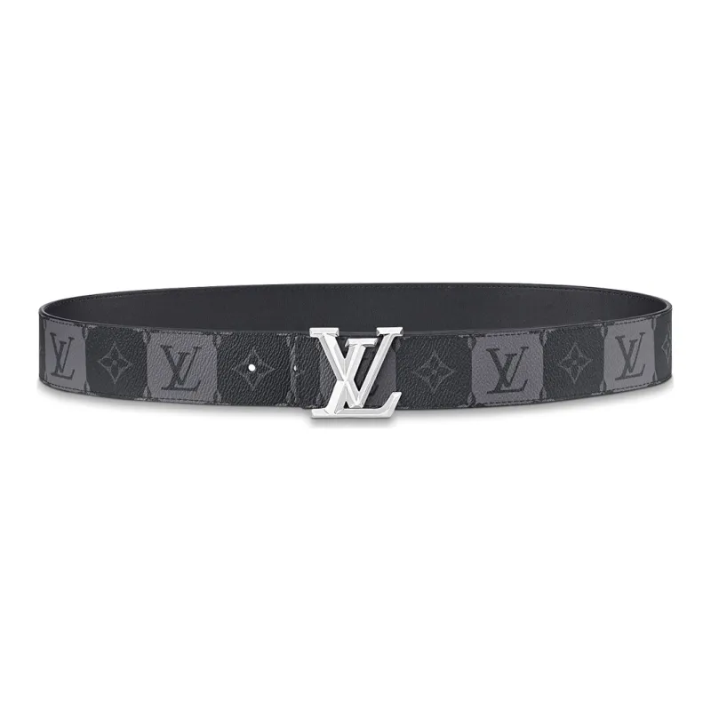 LOUIS VUITTON Double Sided Stud Buckle Cow Leather Belts Men's Gray Width 4cm-0