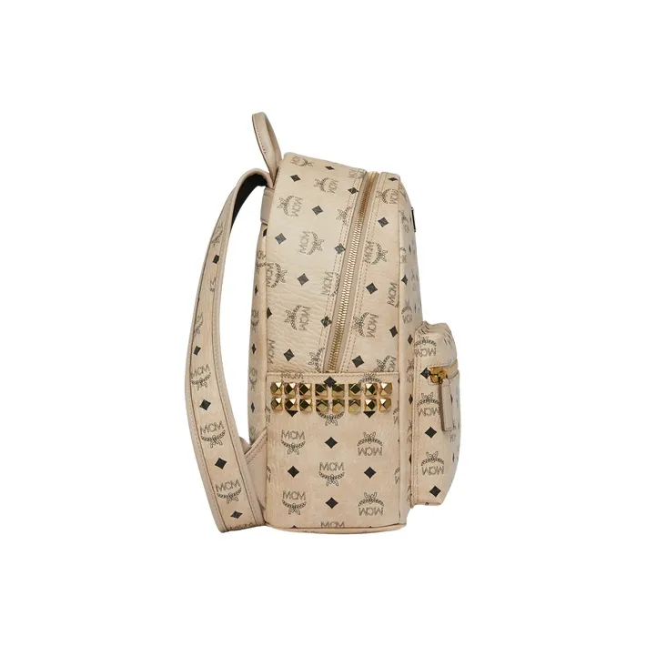 MCM Stark Backpack Visetos Side Studs Beige-2