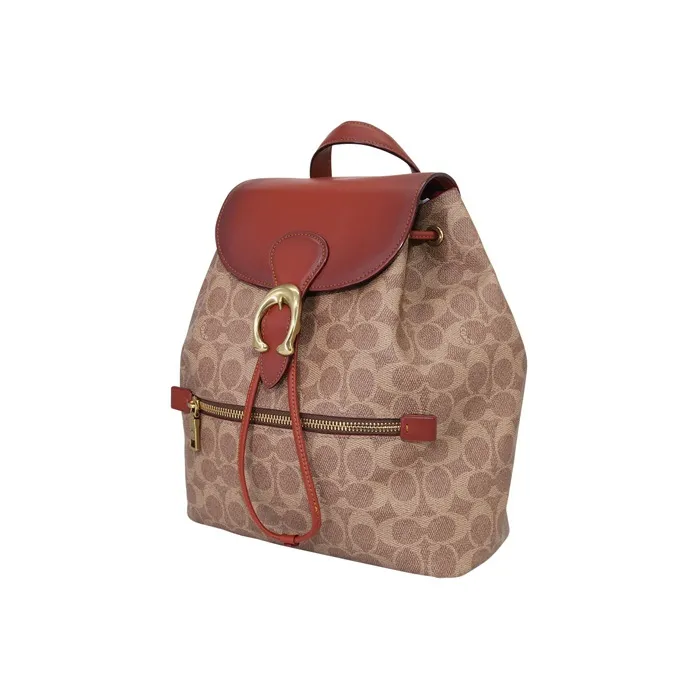 COACH Evie Canvas With Leather Backpack Medium Size Women's Brown Monogram-1