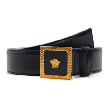 VERSACE Medusa Leather Belts Men Dark Blue