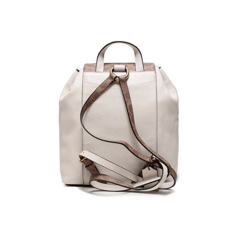 COACH Evie Canvas With Leather Backpack Medium Size Women's Brown Yellow Chalk White-3