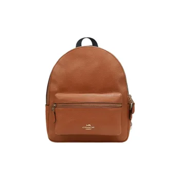 COACH Charlie Cow Leather Backpack Medium Size Women's Khaki