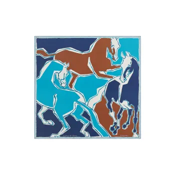 HERMES Silk Scarves Women's Ocean/Cobalt/Chestnut