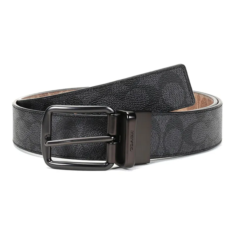 COACH Canvas Leather Belts Men's Black Brown Width 3.6cm-1
