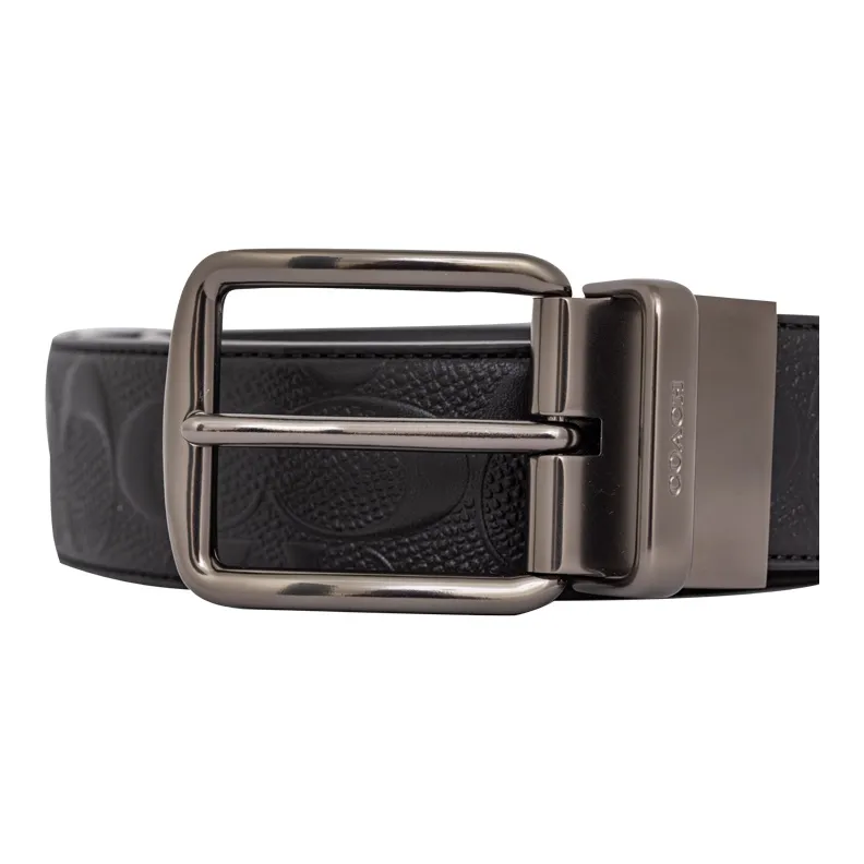COACH Wide Signature Reversible Leather Belt Black-4
