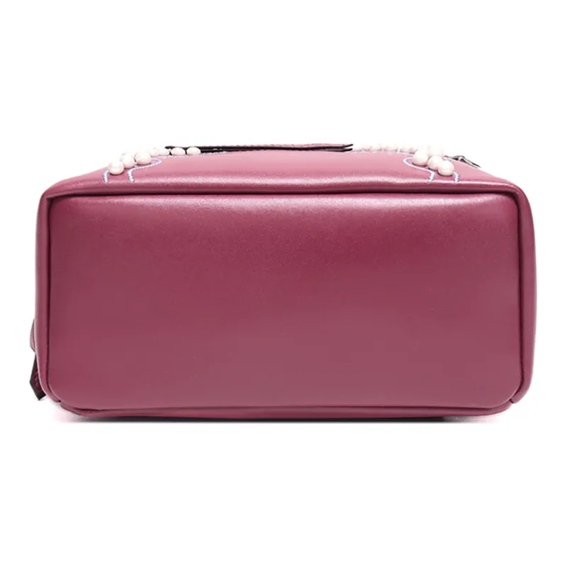 FENDI Leather Backpack Women's Deep Red-4
