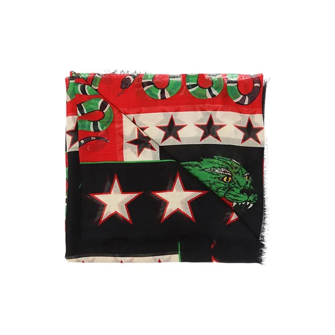 GUCCI Silk Scarves Unisex Black/Red Multicolor-3