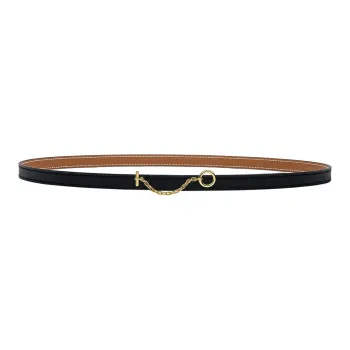 HERMES Carousel Pig Nose Gold Buckle Epsom Calfskin Double Sided Leather Belt Unisex Black Width  1.3cm