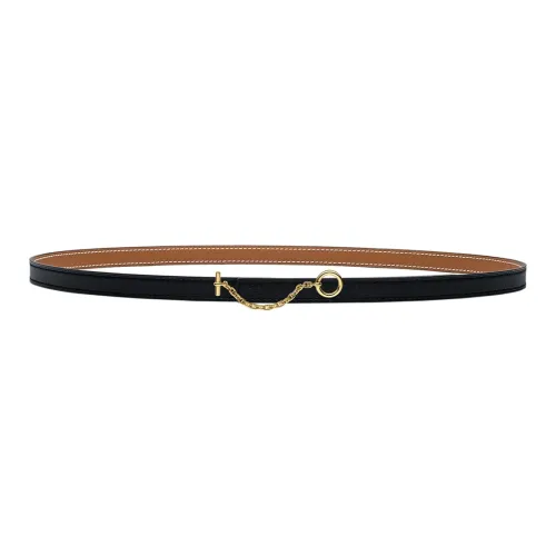 HERMES Carousel Pig Nose Gold Buckle Epsom Calfskin Double Sided Leather Belt Unisex Black Width  1.3cm