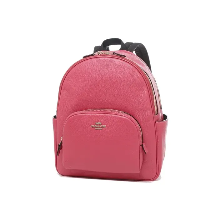 COACH Court Leather Backpack Medium Size Women's Fuchsia-1