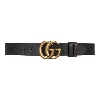 GUCCI Smooth Buckle Gold Double G Double-Sided Leather Belts Women's Black 3.7CM