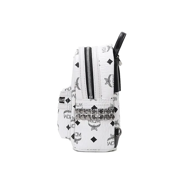 MCM Stark Visetos Cow Leather One Shoulder Crossbody Backpack Extra Mini Women's Black White-2