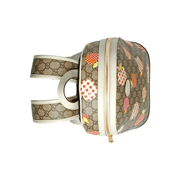 GUCCI Canvas With Leather Backpack Small Size Women's Ebony/White/Candy Color-4