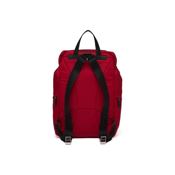 PRADA Nylon Double-Shoulder Backpack Unisex Red Black-2