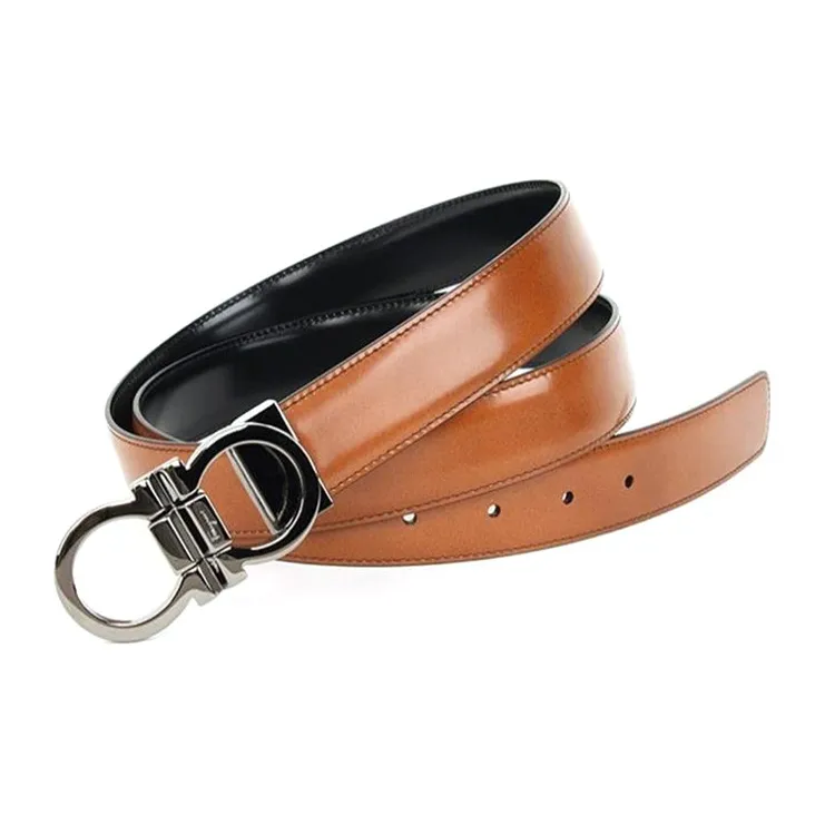 Ferragamo Leather Belts Unisex Brown Yellow-1